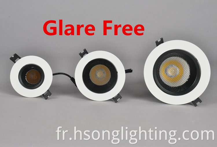 Nouveau design Top Quality 12W LED Downlight Anti Chare avec en nid d'abeille en nid d'abeille pour l'éclairage intérieur